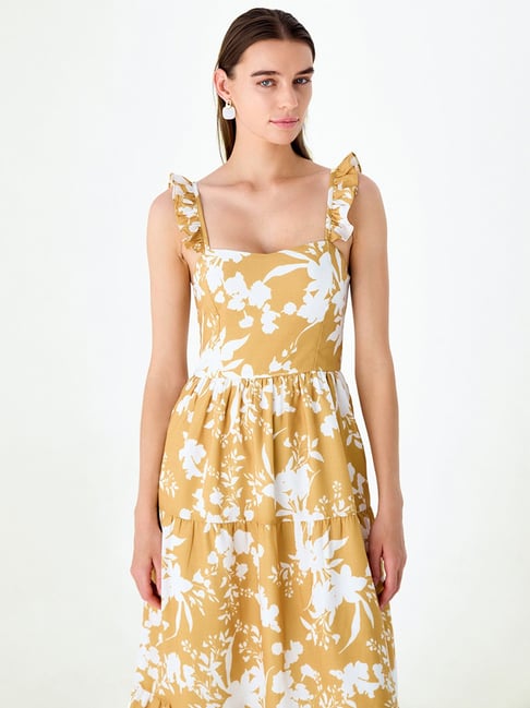 Cover Story Yellow Floral Print Fit Flare Dress