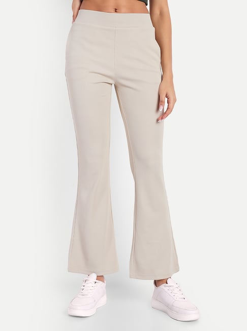 Broadstar Beige Flared Fit High Rise Corduroy Trousers