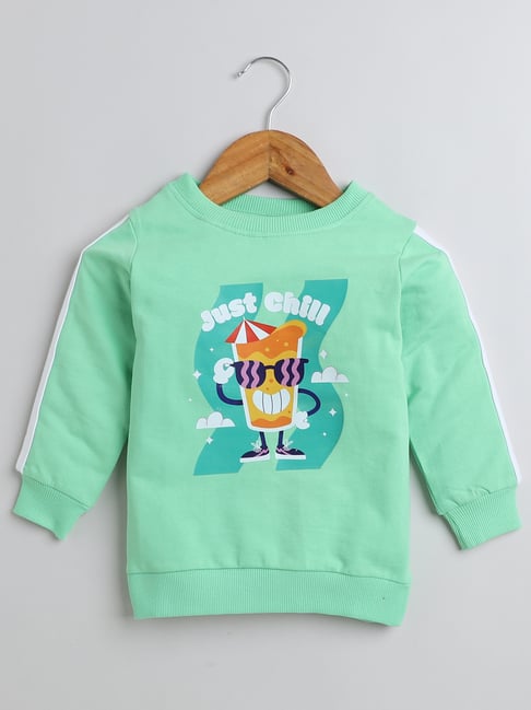 Bumzee Boys Light Green Printed Full Sleeves Sweatshirt