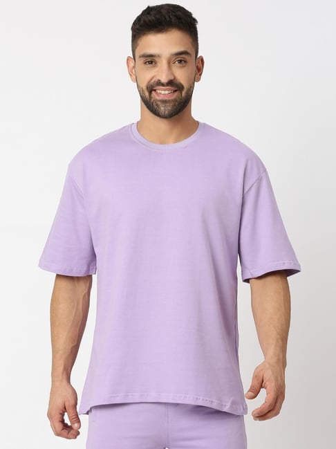The Daily Outfits Lavender Cotton Regular Fit T-Shirt