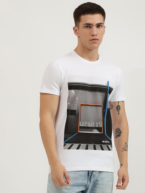 United Colors Of Benetton White Regular Fit Printed T-Shirt