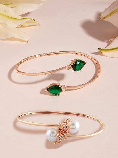 Zaveri Pearls Combo of 2 Rose Gold Tone Contemporary Bangle Style Kada Bracelet-ZPFK18391-picture-22