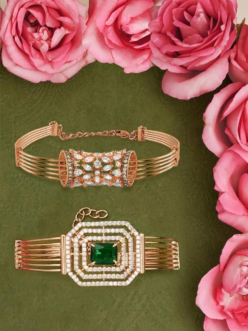 Zaveri Pearls Combo of 2 Rose Gold Tone Contemporary Bangle Style Kada Bracelet-ZPFK18394-picture-21