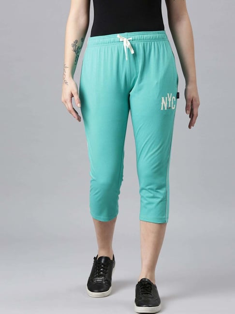 Dixcy Slimz Aqua Blue Cotton Graphic Print Capris