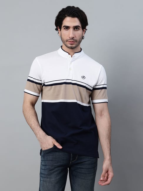 Cantabil Navy Poly Cotton Regular fit T-Shirt