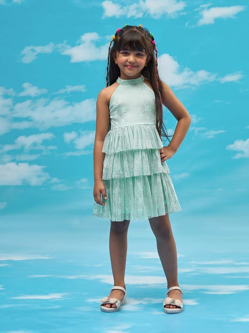 Lil Drama Girls Blue Shimmer Fit & Flare Dress-picture-11