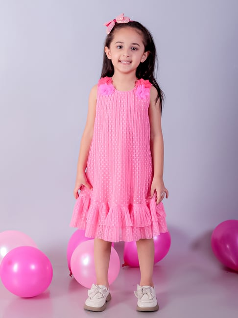 Lil Drama Girls Pink Solid Fit & Flare Dress-picture-11