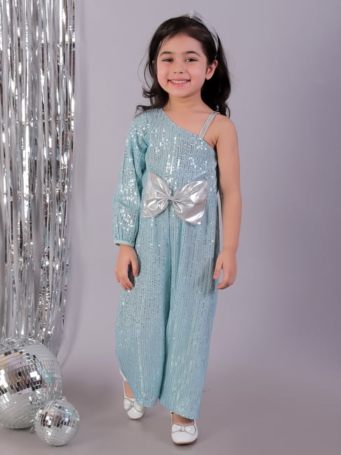 Lil Drama Girls Sky Blue Embellished Full Sleeves Jumper