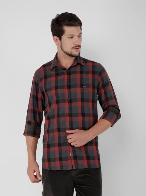 Crimsoune Club Wine Slim Fit Checks Shirt-picture-48