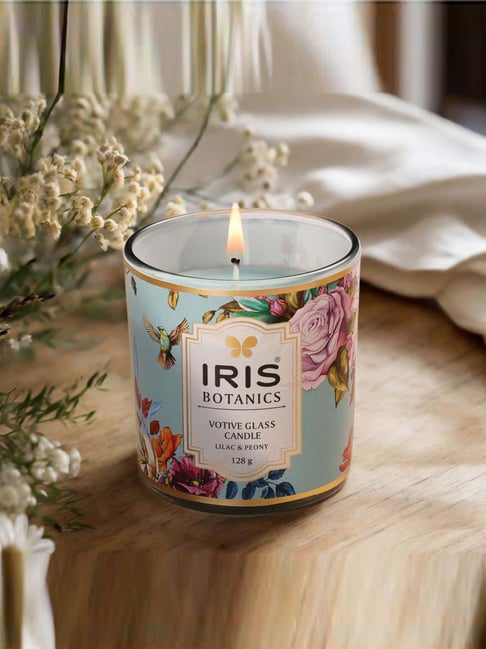 IRIS Blue Botanics Lilac & Peony Votive Glass Candle