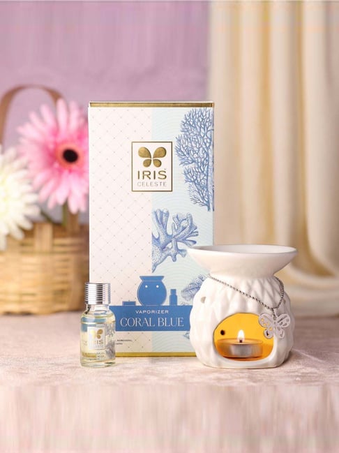 IRIS Ceramic Celeste Coral Blue Fragrance Vaporizer Jar Set