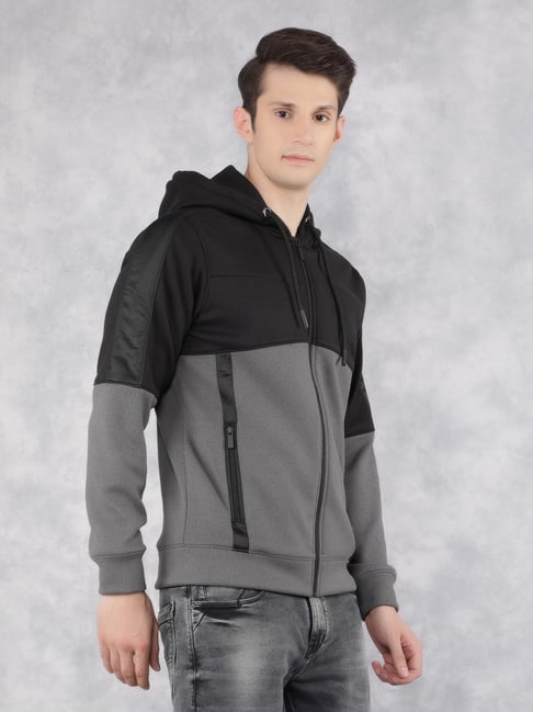 Crimsoune Club Black Regular Fit Colour Block Hooded Sweatshirt-picture-31