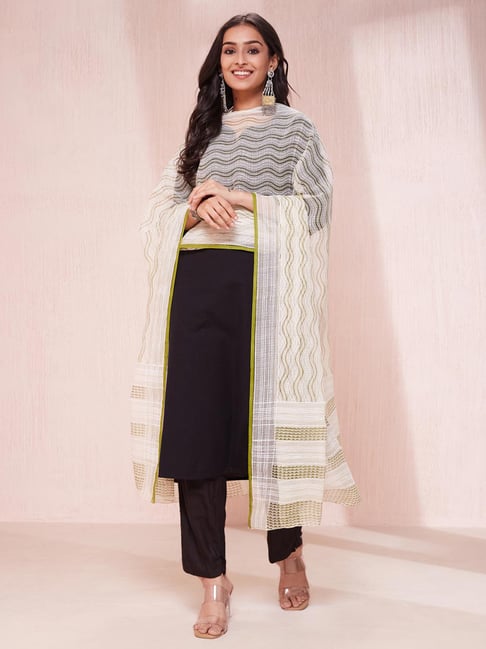 Fabindia White & Green Printed Dupatta-picture-18