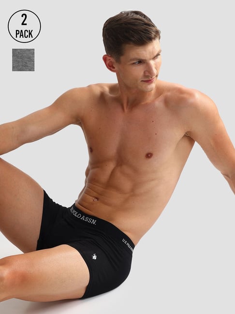 U.S. Polo Assn. Black & Grey Melange Trunks - Pack of 2