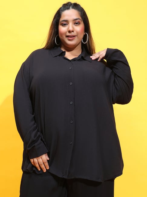 Oxolloxo Plus Size Black Viscose Relaxed Fit Shirt-picture-26