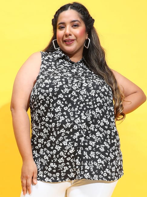 Oxolloxo Plus Size Black White Printed Shirt