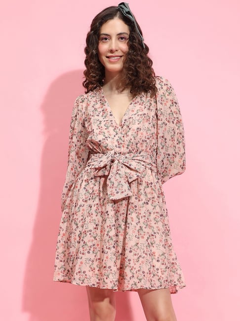 Oxolloxo Light Pink Floral Print A Line Dress-picture-20