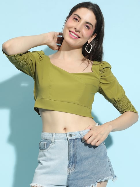 Oxolloxo Green Regular Fit Crop Top-picture-24