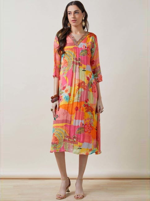 Soch Peach Printed A-Line Dress-picture-31