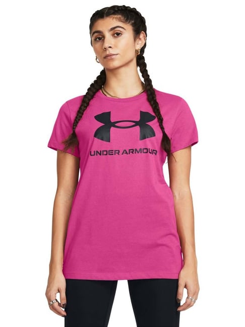 Sports Under Armour Women Tops UNDER ARMOUR Pink Printed Sports T