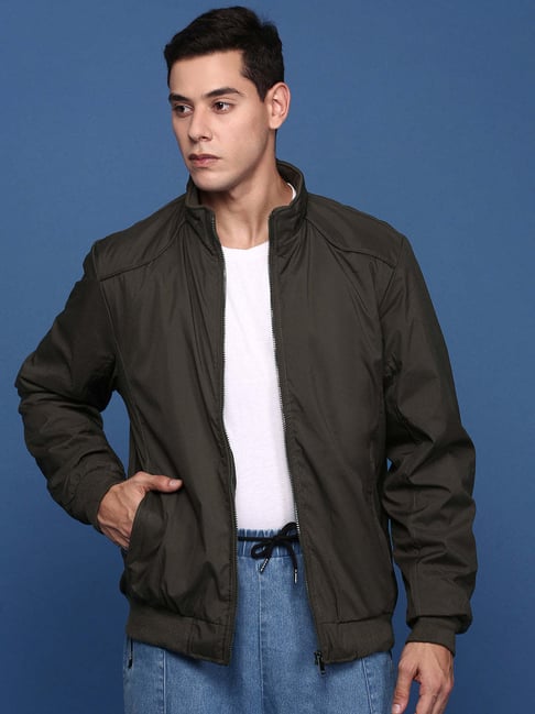 Showoff Olive Nylon Slim Fit Jacket