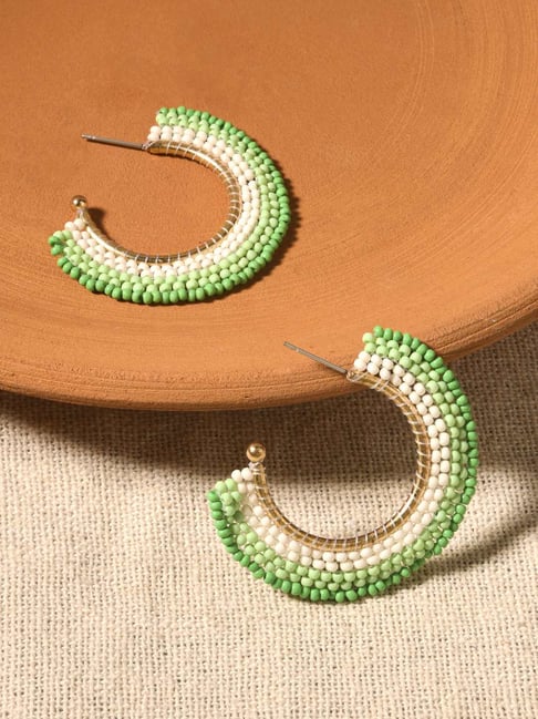 Accessorize London Women's Green Fan Beaded Hoop Earrings-picture-16