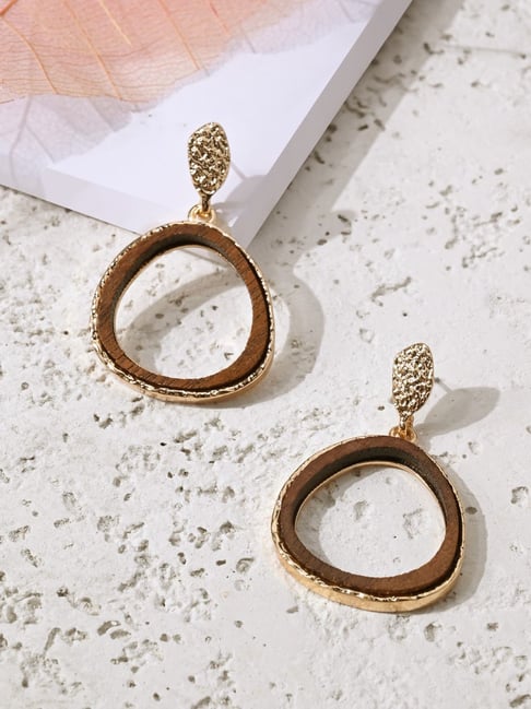 Accessorize London Women's Brown Wooden Inlay Hoop Drop Earrings-picture-12
