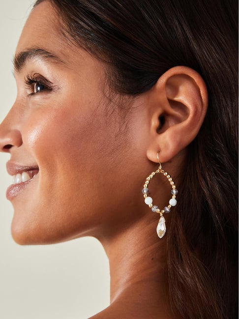 Accessorize London Women's Grey Facet Crystal Hoop Drop Earrings-picture-42