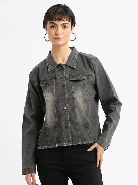 SHOWOFFFF Grey Regular Fit Denim Jacket - Main Image