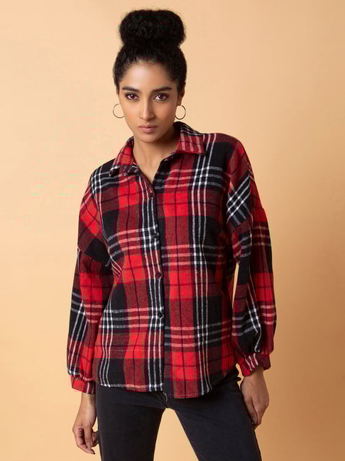 SHOWOFFFF Red Checks Oversized Shirt