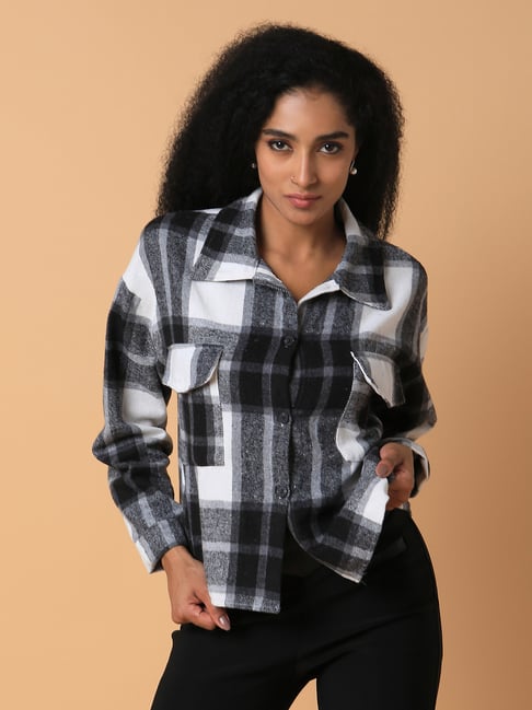 SHOWOFFFF Black White Checks Oversized Shirt