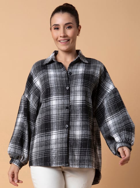 Buy SHOWOFF Grey Checks Oversized Shirt for Women Online Tata CLiQ
