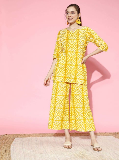 Libas Mustard Cotton Printed Tunic and Pyjamas Set-picture-26