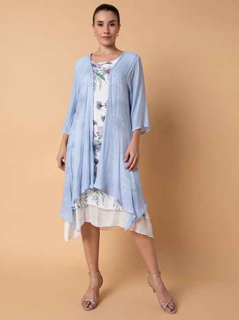 a line dress with shrug Buy LIROSE Bohemian Orange White Cotton Shrug Style A-Line Maxi Dress Online