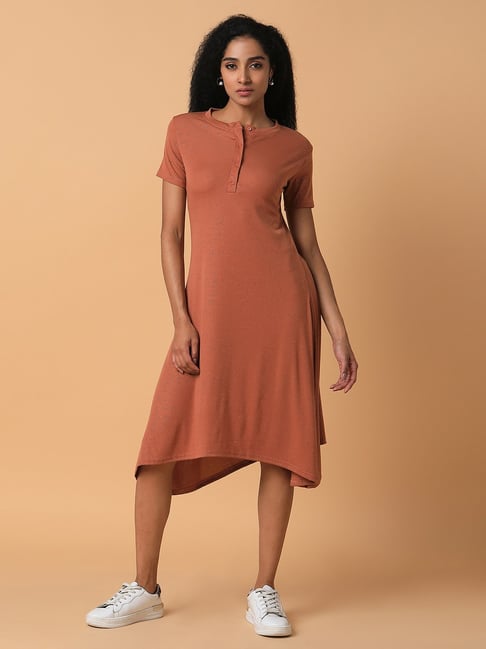 showoffff SHOWOFF Rust Textured A Line Dress-picture-13