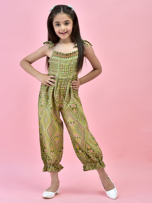 Juniper Girls Green Printed Jumpsuit