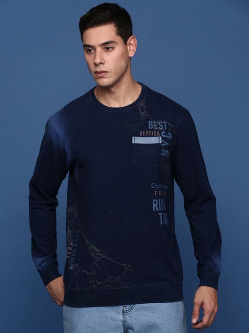 showoffff Showoff Navy Blue Cotton Slim Fit Print Sweatshirts-picture-26