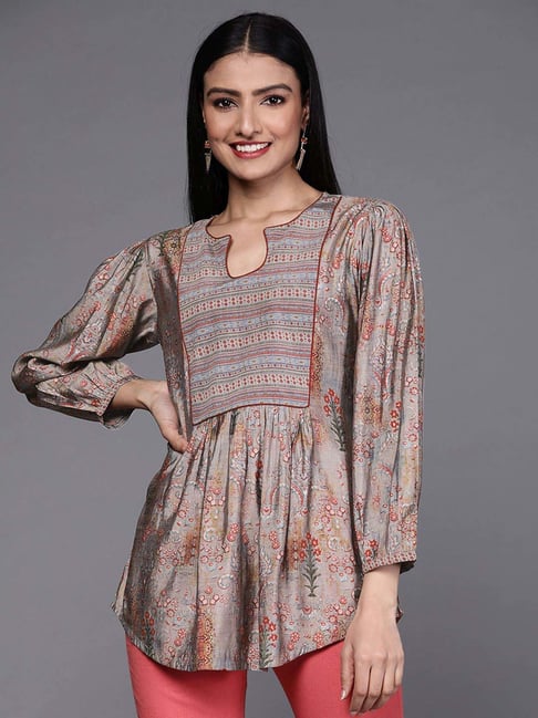 gerua by libas Libas Grey Printed A Line Short Kurti-picture-30