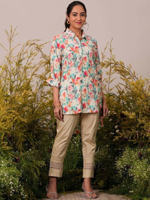 Libas Cream Printed A Line Short Kurti-picture-32