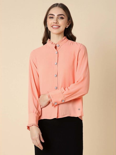 Buy Allen Solly Peach Plain Formal Shirt for Women Online Tata CLiQ