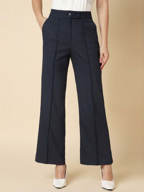 Allen Solly Navy Textured Formal Trousers-picture-17