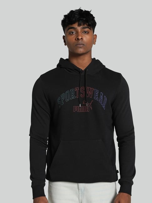 Puma Black Regular Fit Logo Printed Hooded Sweatshirt-picture-17