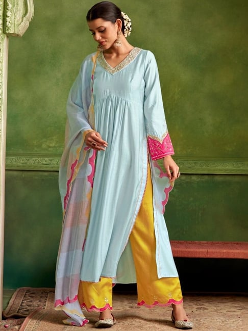 Autumnlane Blue Adya Softblue Luxury Kurta with Pant and Dupatta