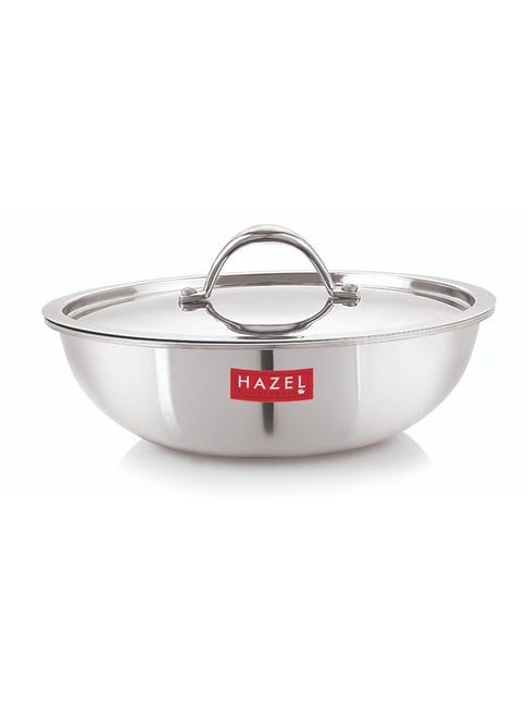 HAZEL Silver Triply Stainless Steel Induction Bottom Tasra With Steel Lid 5 L