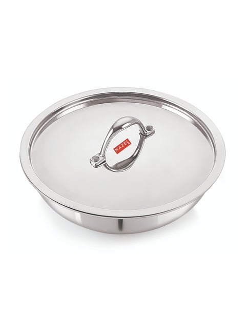 HAZEL Silver Triply Stainless Steel Induction Bottom Tasra With Steel Lid 5.5 L
