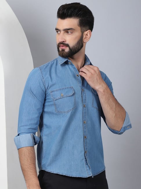 Indian Needle Light Blue Regular Fit Denim Shirt