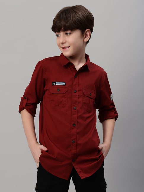 Cantabil Boys Maroon Solid Full Sleeves Shirt-picture-25