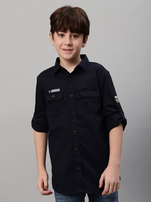Cantabil Boys Navy Solid Full Sleeves Shirt-picture-23