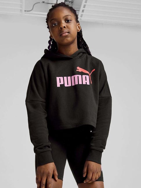 Puma Girls Puma Black Cotton Print Full Sleeves Hoodies