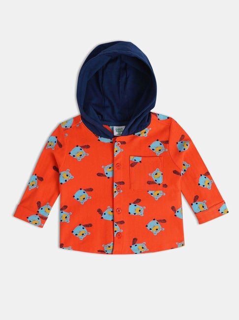 MINIKLUB Boys Orange Printed Full Sleeves Shirt